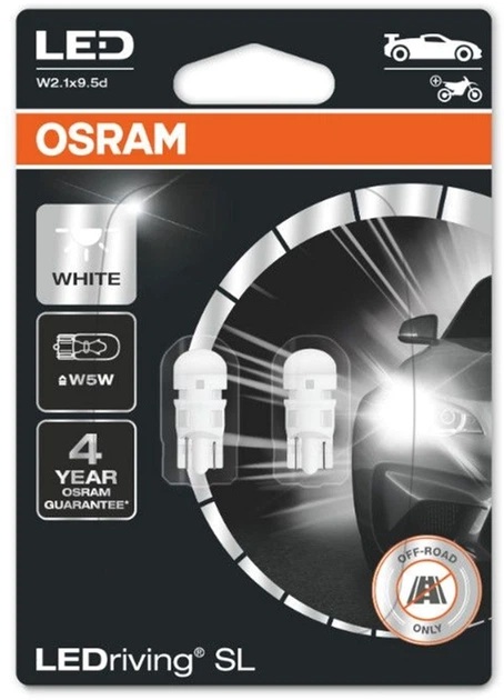 Лампа W5W, 12V LED 6000K Osram Cool White, к-кт 2 шт. (43940)