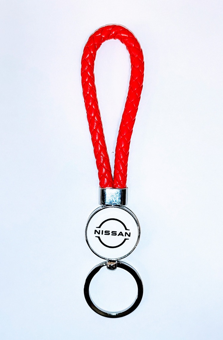 Брелок Nissan, круглий з червоним шкіряним плетінням (41522)
